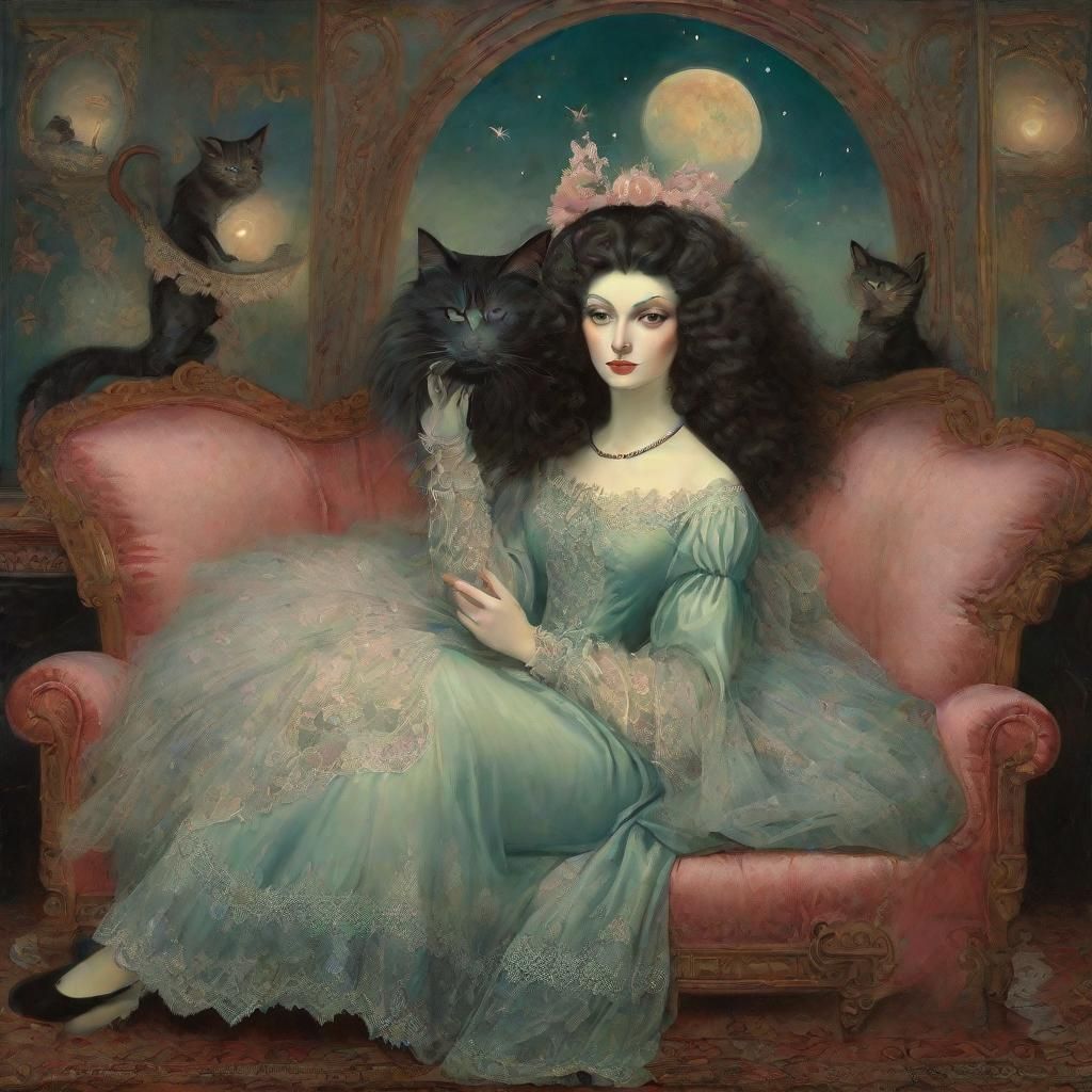 Dreamcore Catgirl Illustration in Pastel Colors