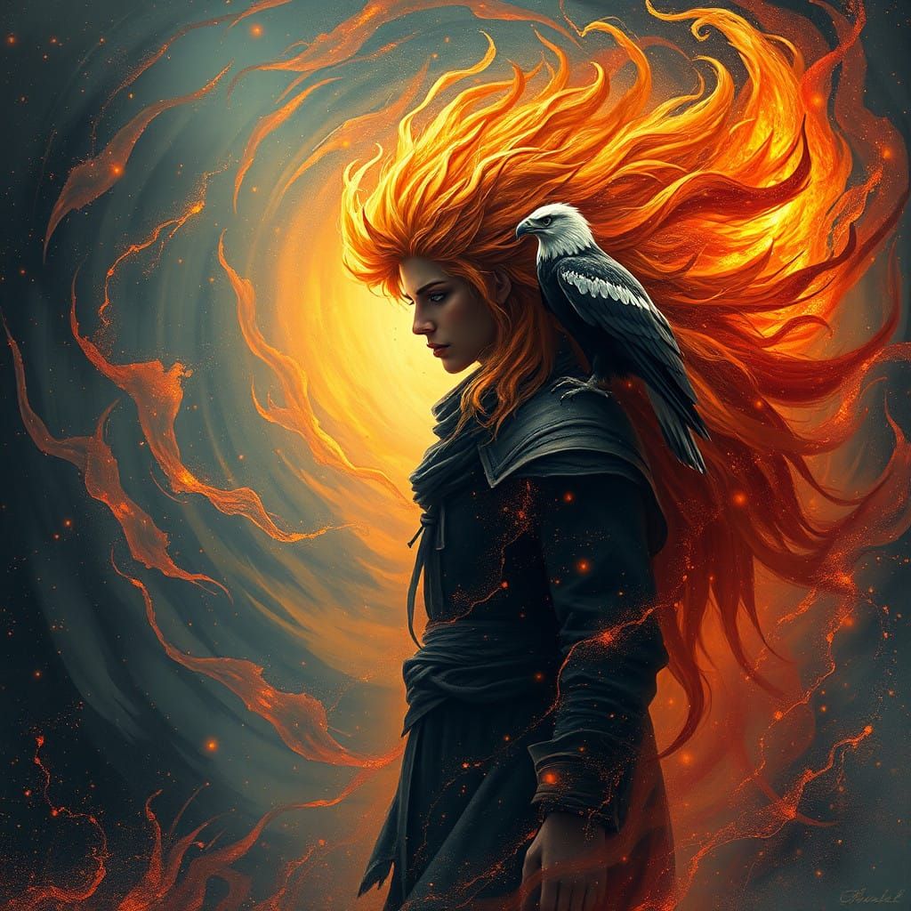 Ethereal Figure in Cosmic Vortex