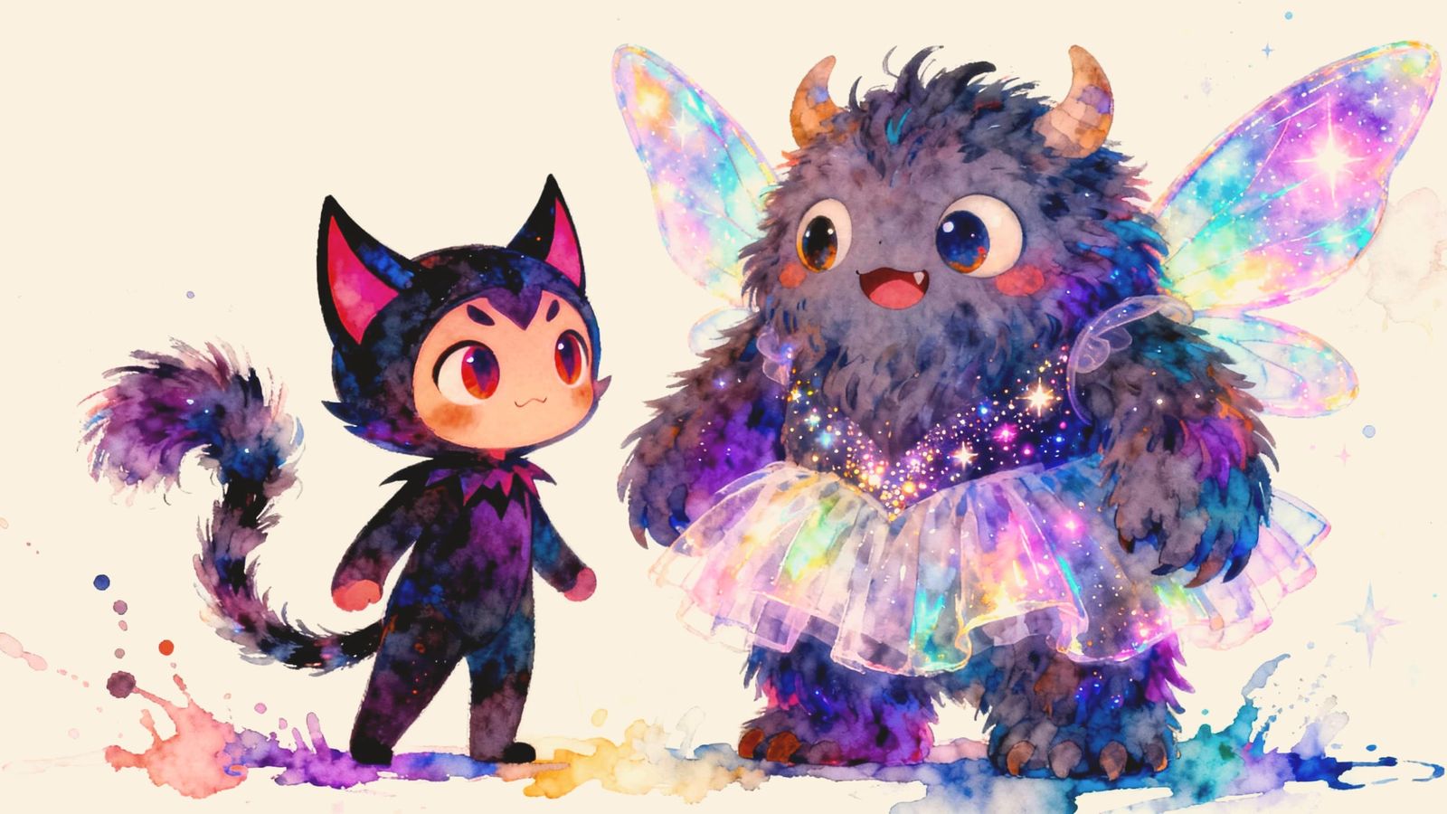 Cute Halloween Characters in Watercolor Style