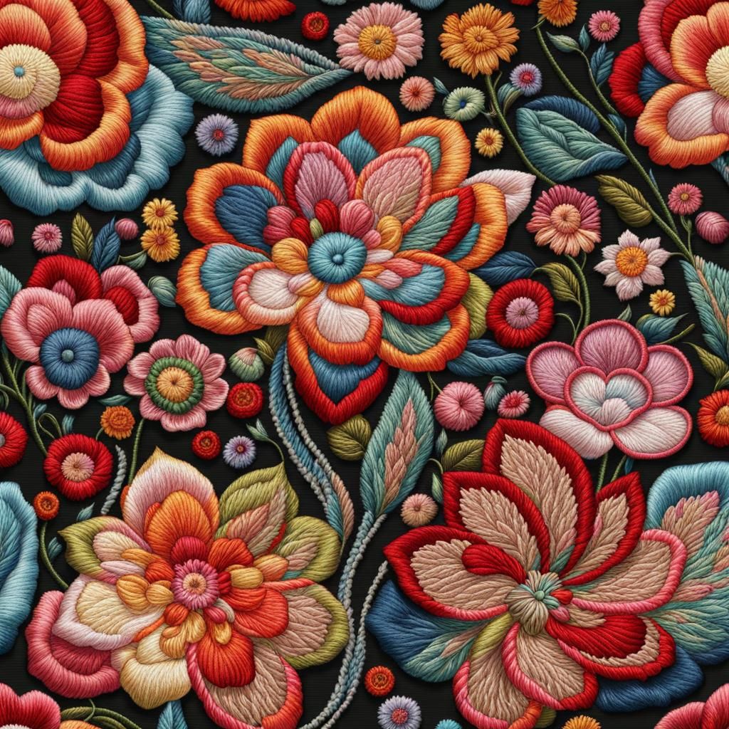 Floral Embroidery in Candy Art Style