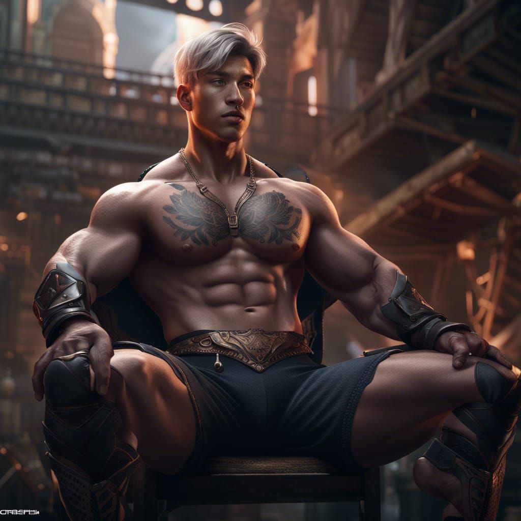 Muscular Man in Underwear: Detailed Fantasy Art