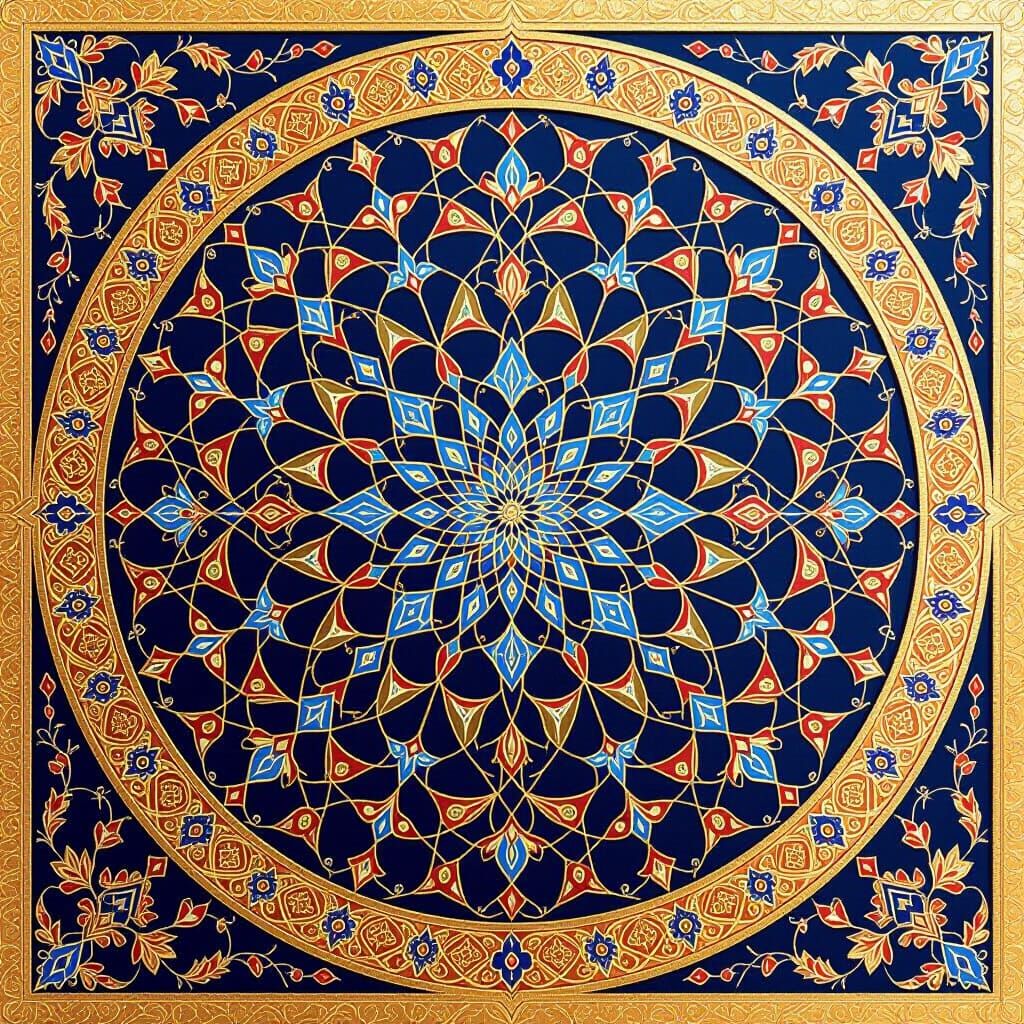 Intricate Islamic Art Pattern with Jewel Tones and Gold Leaf