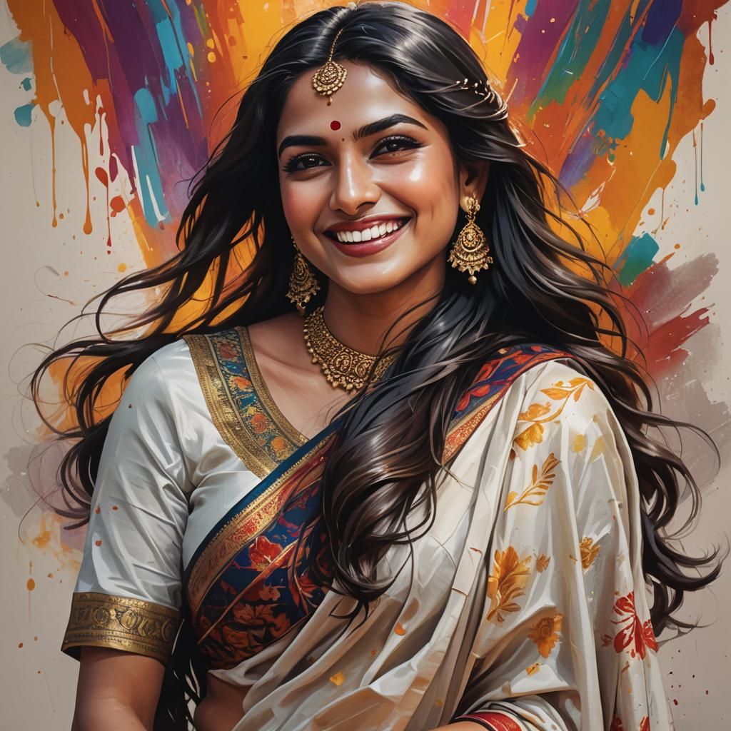 Hyperrealistic Saree Girl with a Beautiful Smile