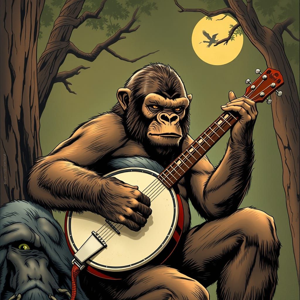 Apes Play Banjo in a Comic Book Universe