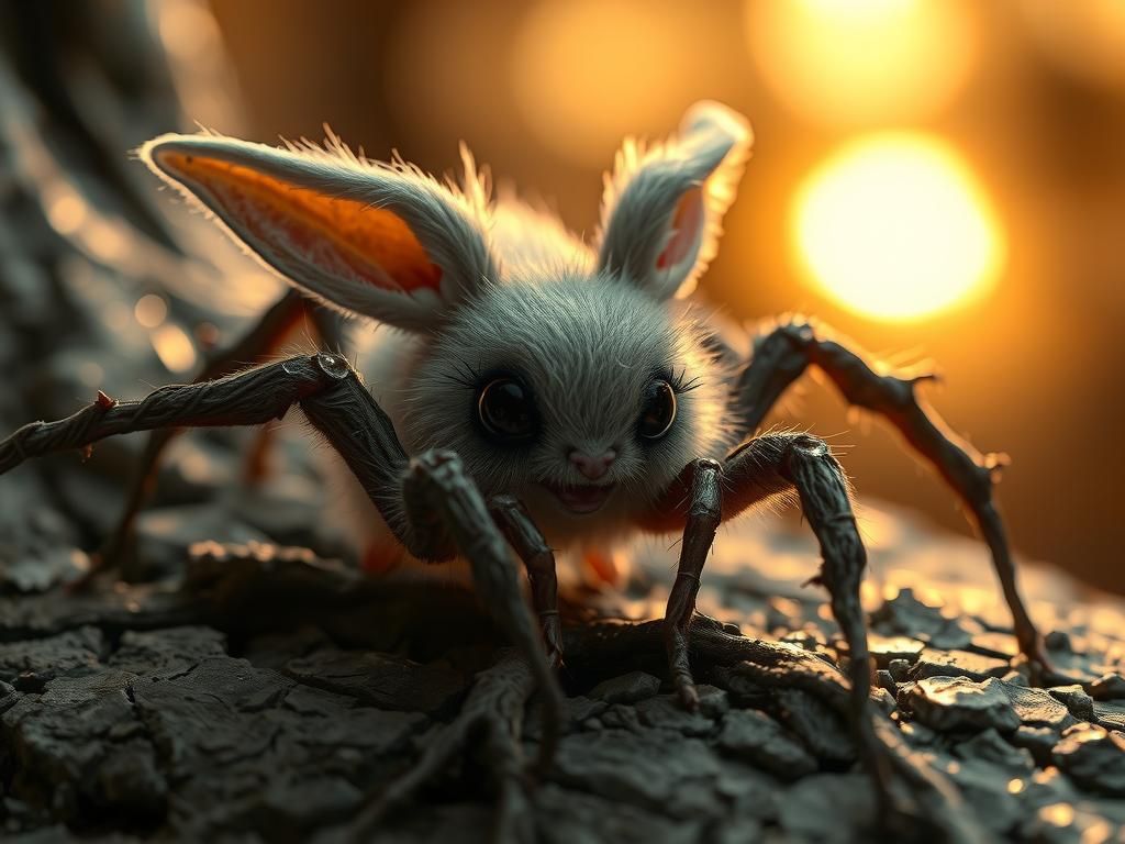 Fluffy Gremlin Spider with Root Legs in Ethereal Light
