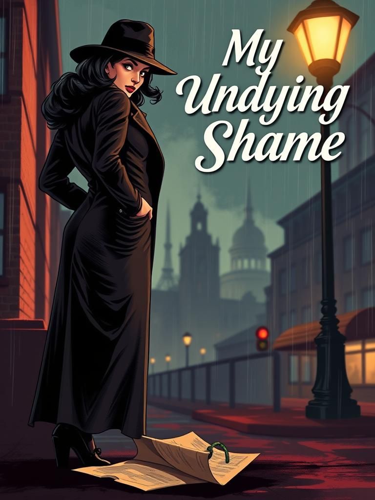 Film Noir Woman Under Streetlight in Pulp Art Style