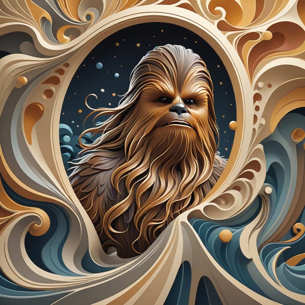 Abstract Fractal of Chewbacca in Gouache Style