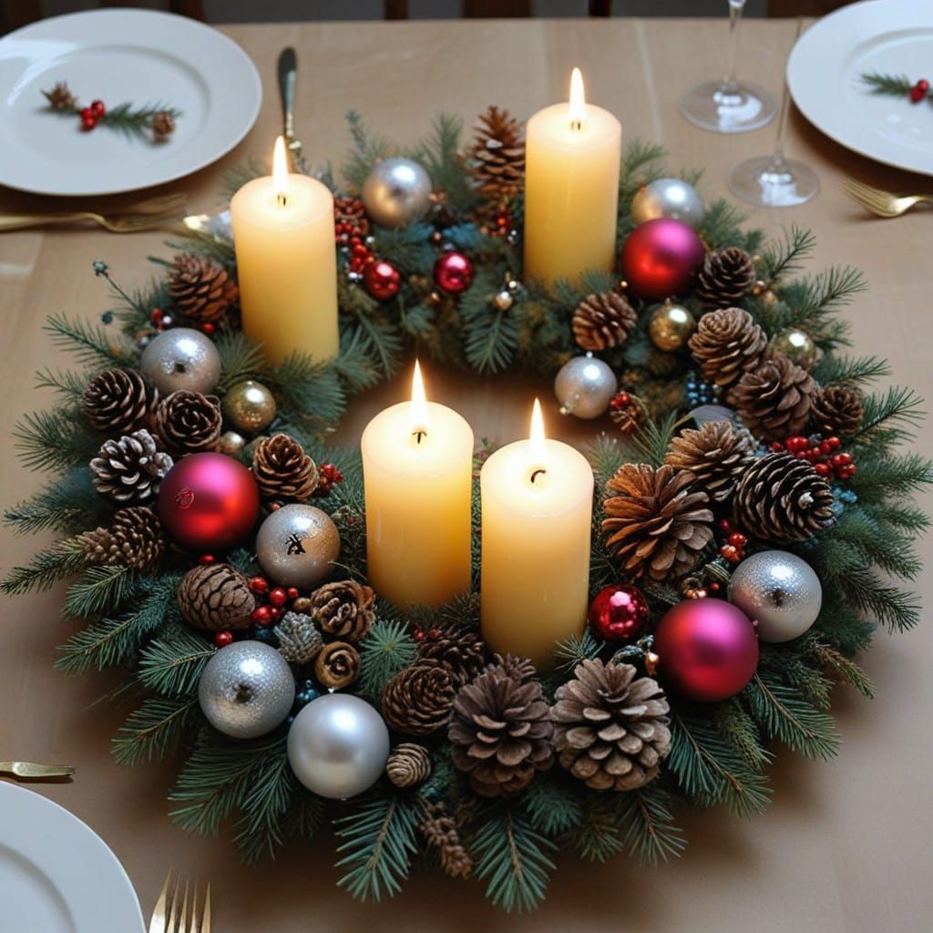 Christmas Table Wreath Illuminated at Dinner