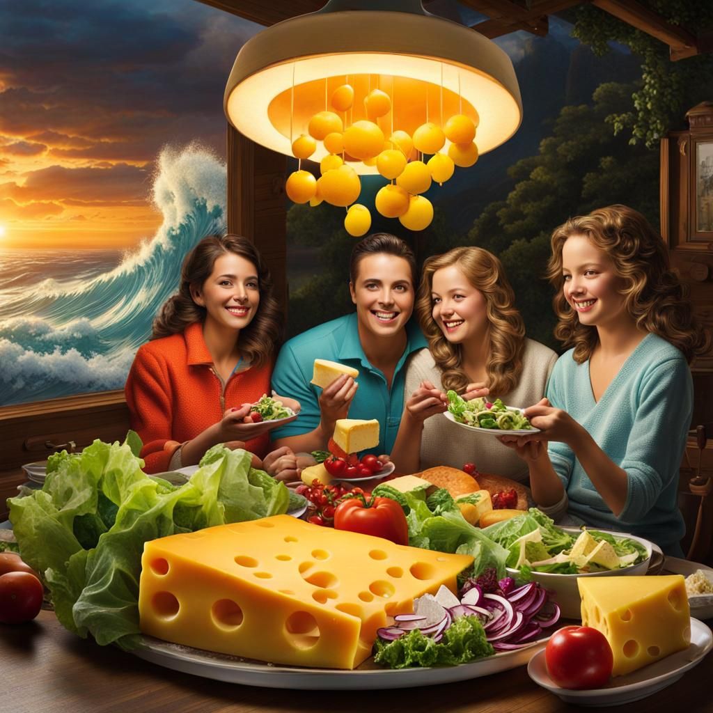 Cheese Family Salad Amidst Tsunami Wave