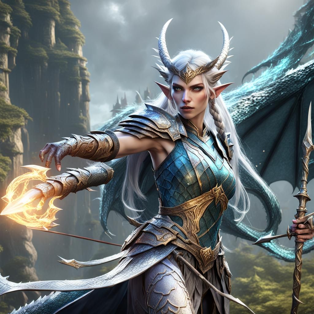 Half-Elf Crystal Dragon Warrior: Fantasy Art