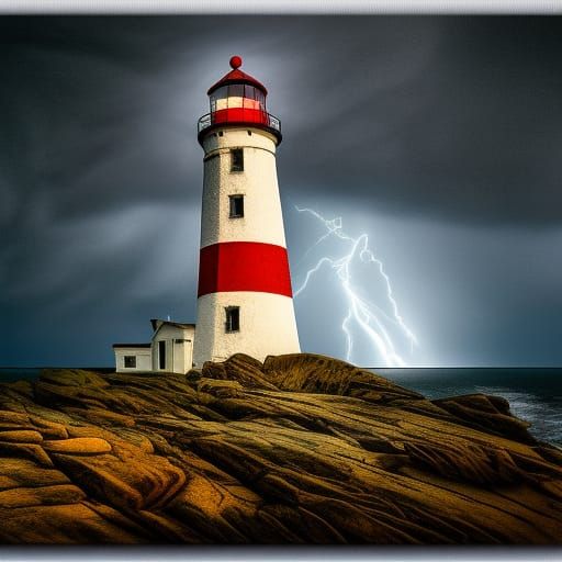 Surreal Lighthouse in Lightning Storm, Long Exposure
