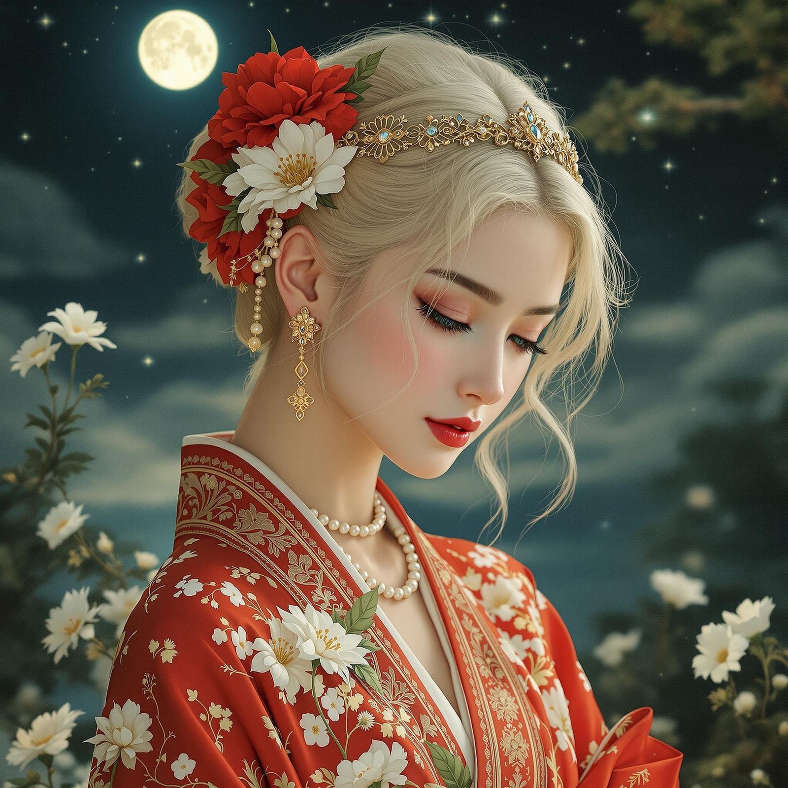 Asian Woman in Kimono, Art Nouveau Style