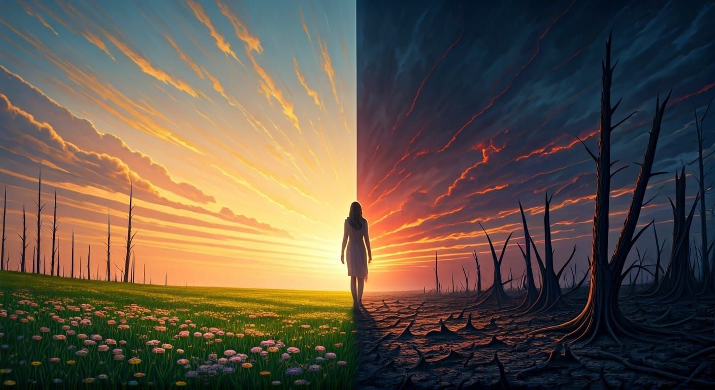 Surreal Dichotomy: Sunset and Storm