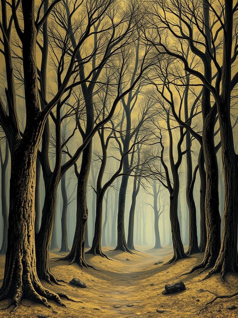 Xiamen Lacquer Line Carving Embodied Sgraffito Gilt-Edged Forest Seussian