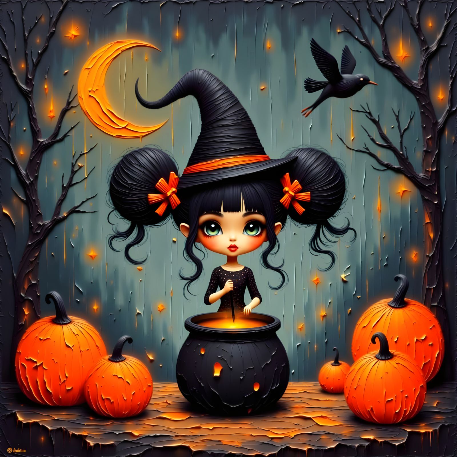 Enchanted Halloween Chibi Witch in Anime Style