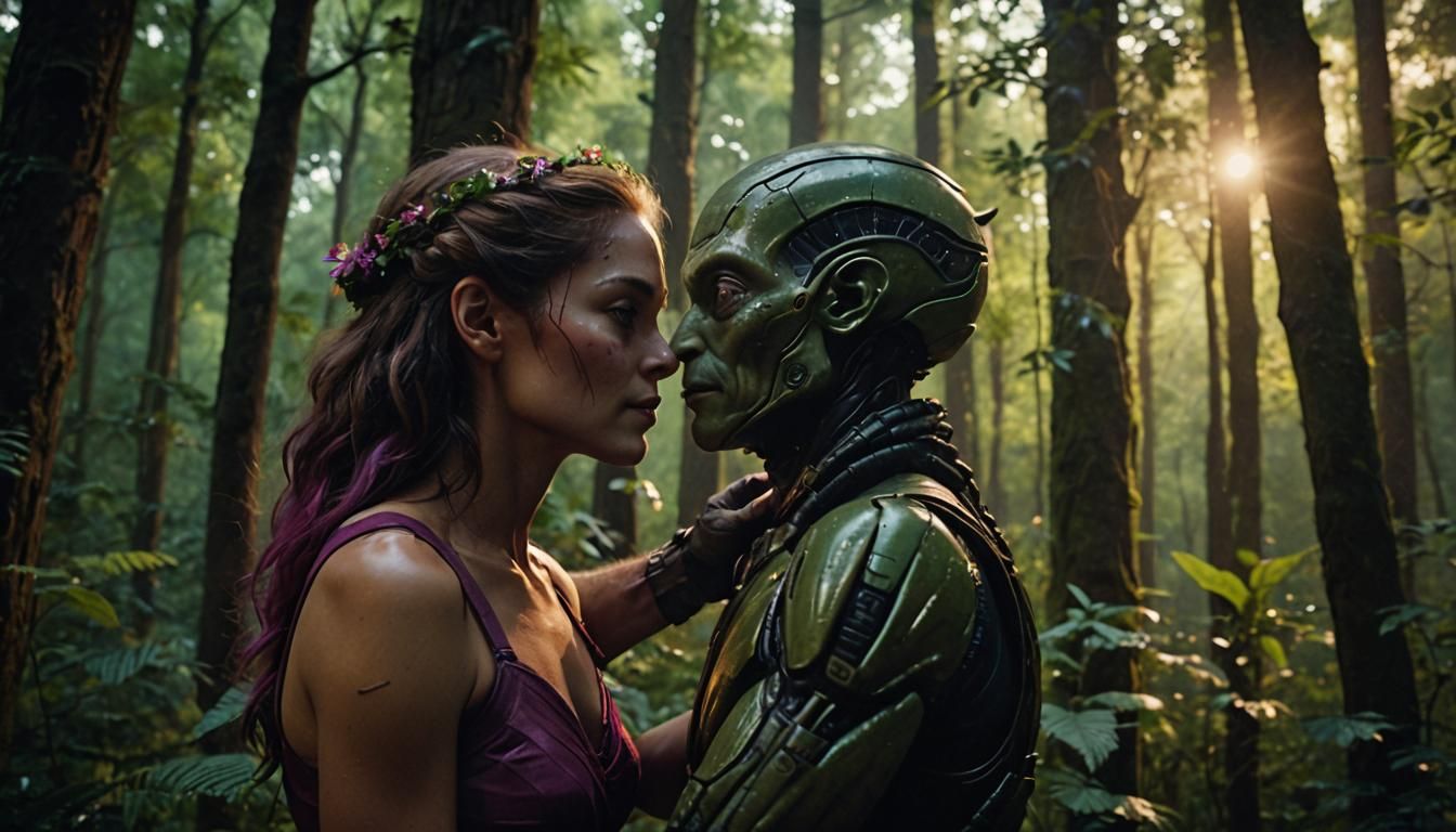 Moonlit Love Amidst a Lush Forest