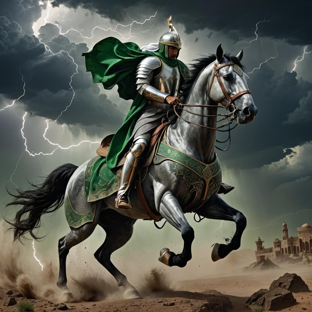 Arab Mamluk Rider on Stallion Amidst Lightning