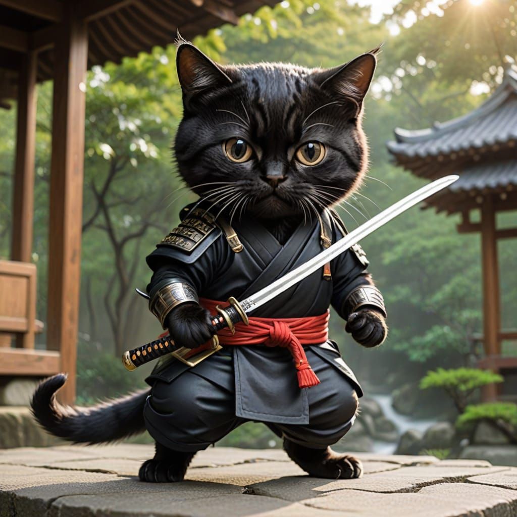 Stealthy Feline Warrior with Katana