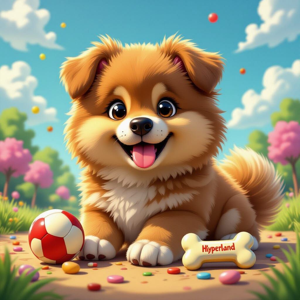 Fluffy Brown Dog in Candy Art Style