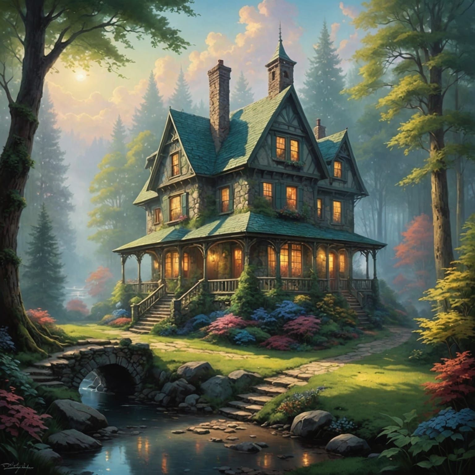 Secluded House in Ethereal Forest Landscape