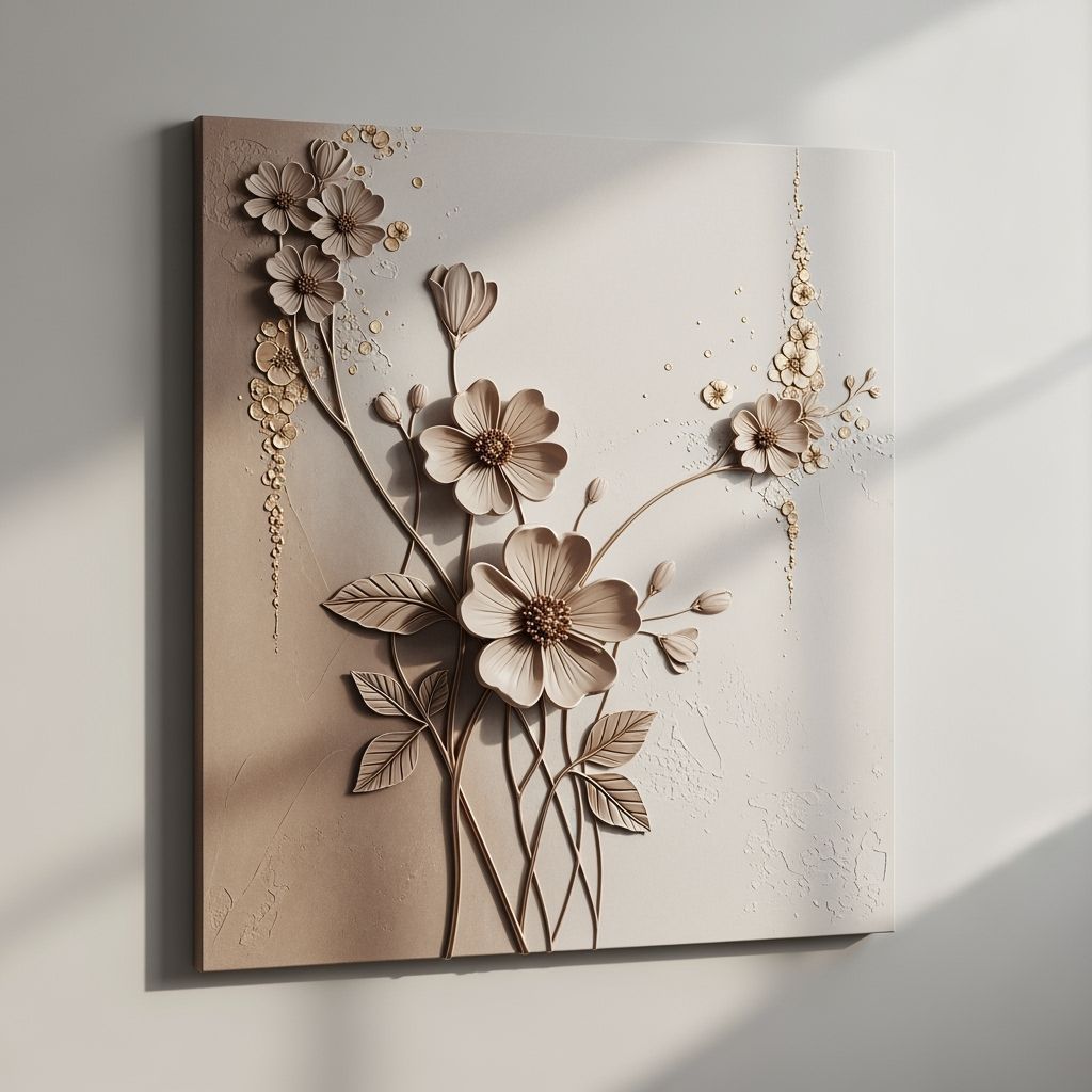 Minimalist Floral Bas-Relief in Gold and Bronze