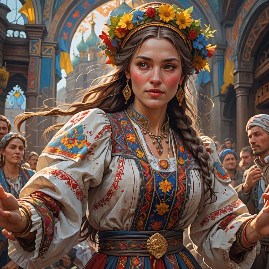 Ukrainian Woman Dancing: Hyperdetailed Portrait