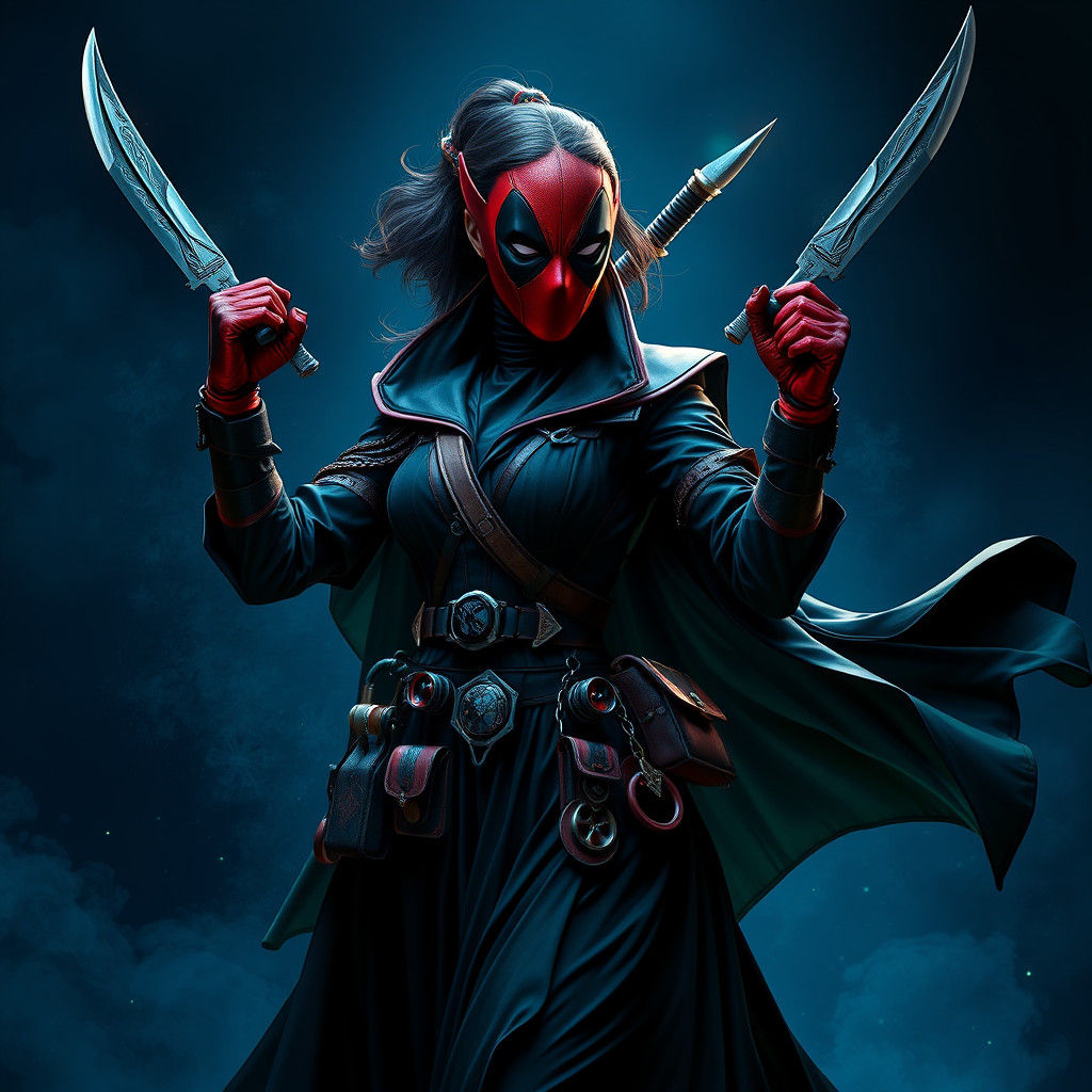 Deadpool Masked Woman with Swords in Fantasy Art