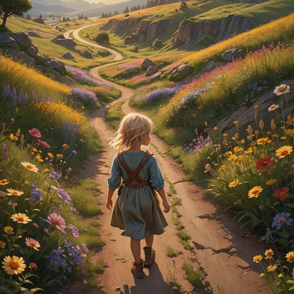 Girl in Wildflower Field: Digital Matte Painting