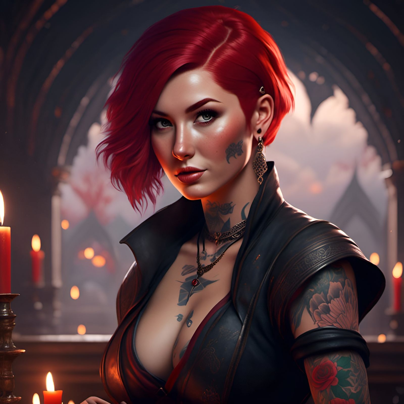 Pinup Portrait of Tattooed Redhead Kensai