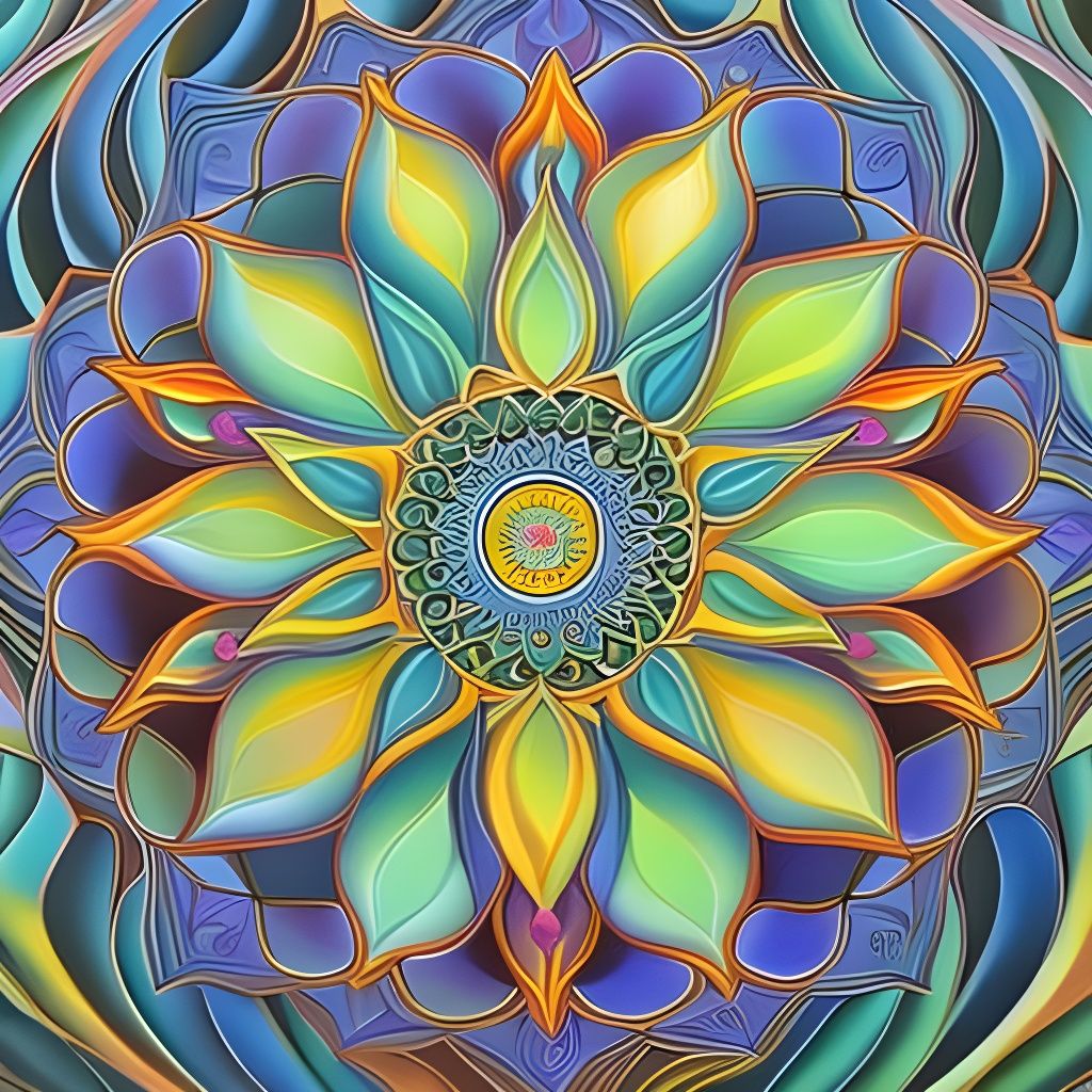 Colorful Flower Mandala Illustration in Botanical Style