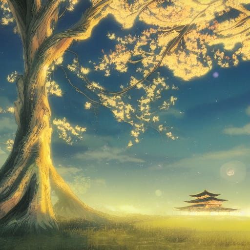 Serene Japanese Temple at Dawn in Manga Style