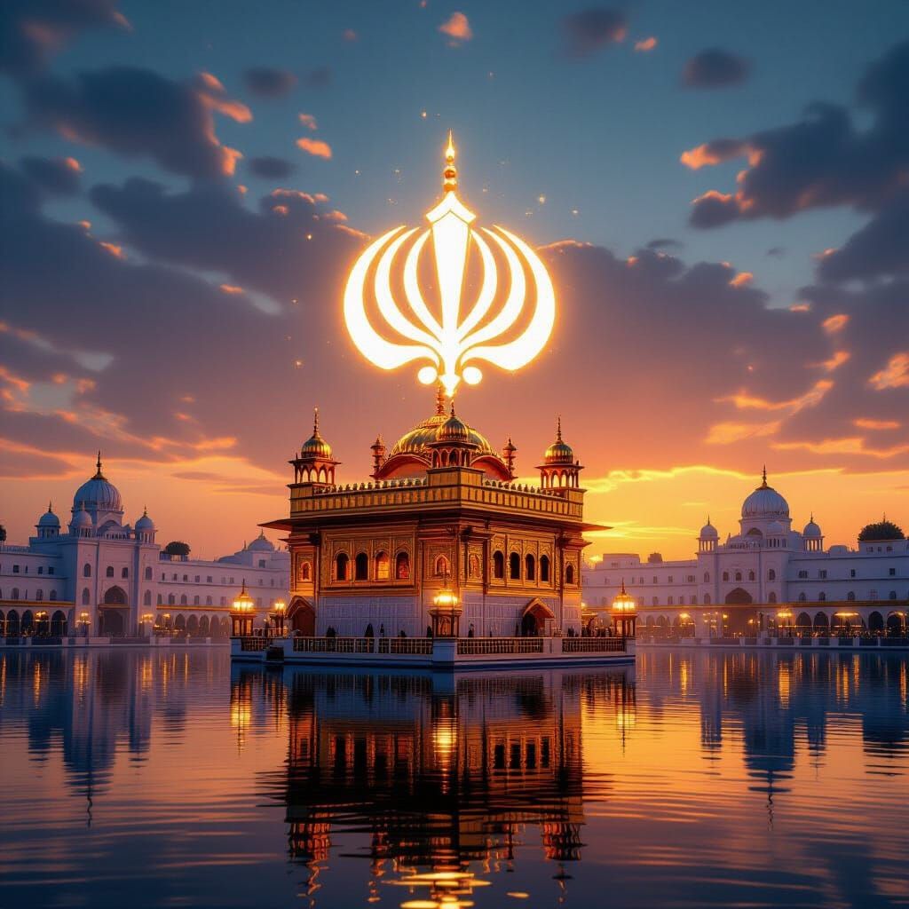 3D Hologram Sikh Khanda Above Golden Temple