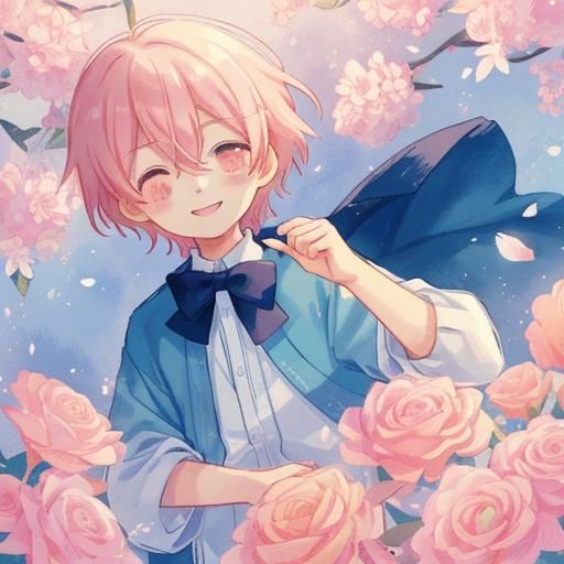 Anime Boys Confessing with Flowers in Watercolor Style