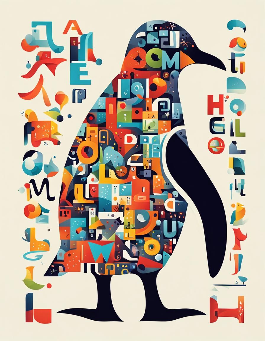 Colorful Typographic Penguin Art