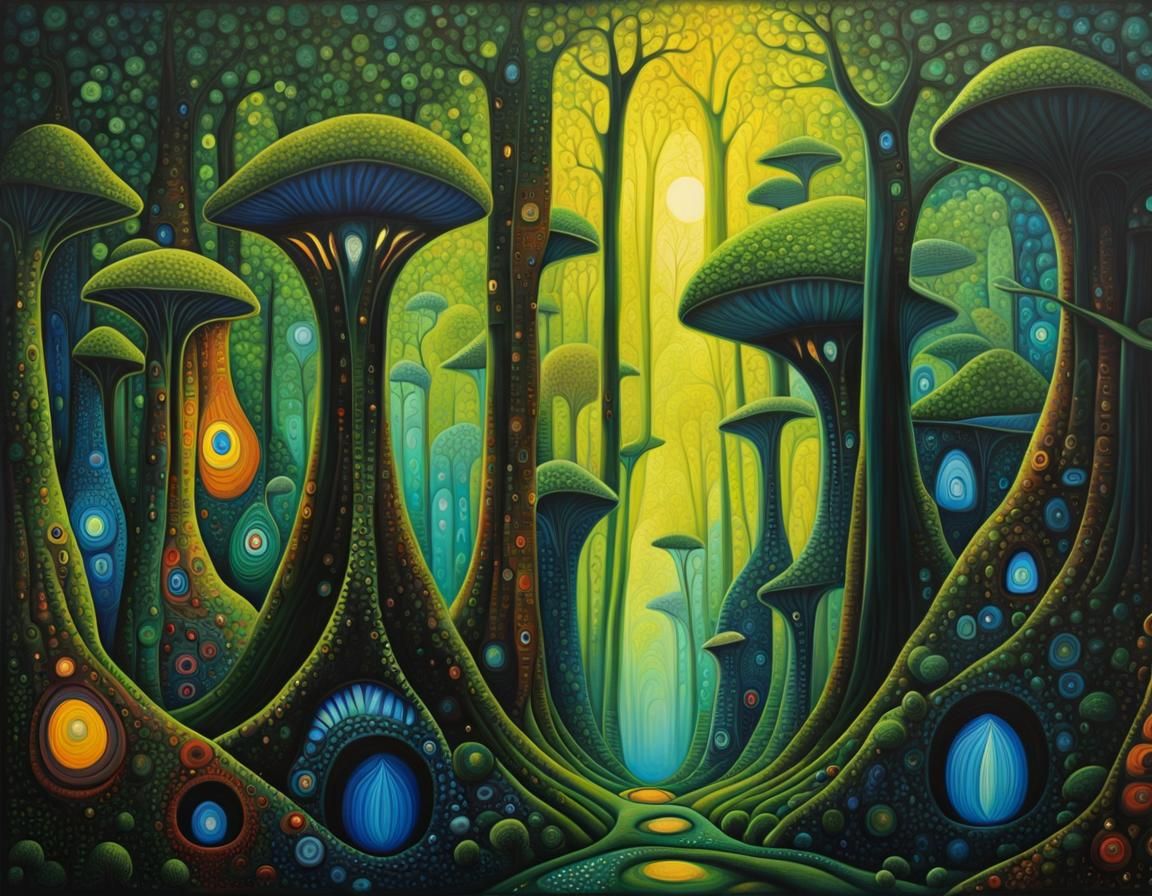 Mystic Rainforest Oil Painting with Fractal Details