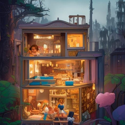 Hyperrealistic Miniature Dollhouse Digital Art