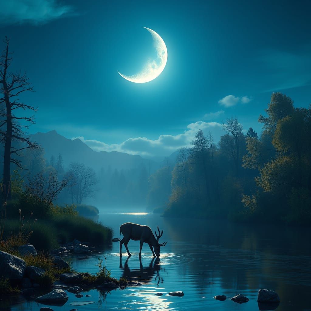 Surreal Moonlit Serenity in Fantasy Art Style
