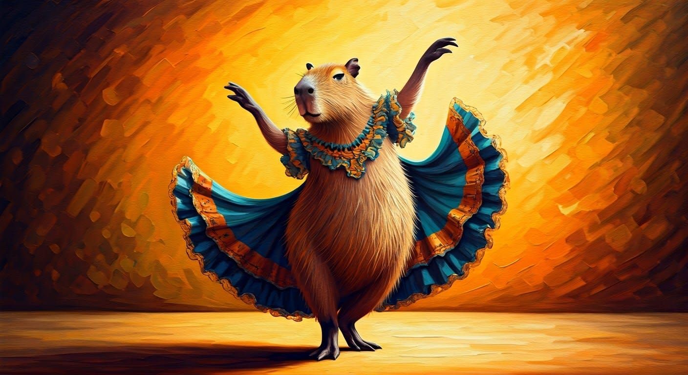 Capybara Dances in Whimsical Post-Impressionist Scene