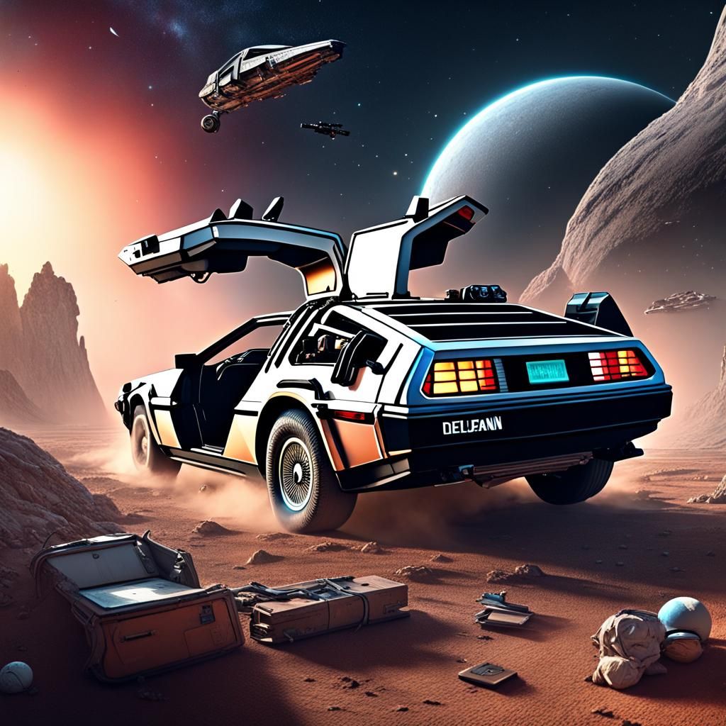Crashed DeLorean in Space: Detailed Matte Painting