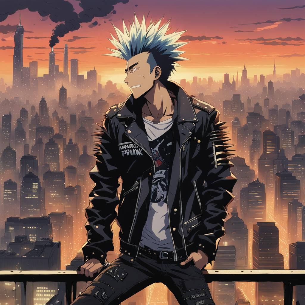 Punk Antihero Over Smoking Metropolis, Anime Style