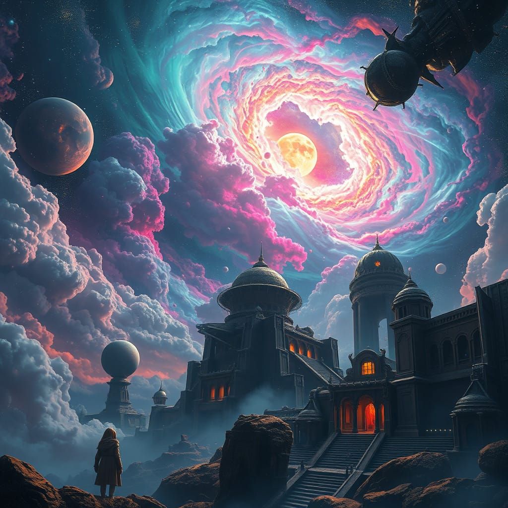 Dreamlike Galaxy with Swirling Nebulae and Celestial Archite...