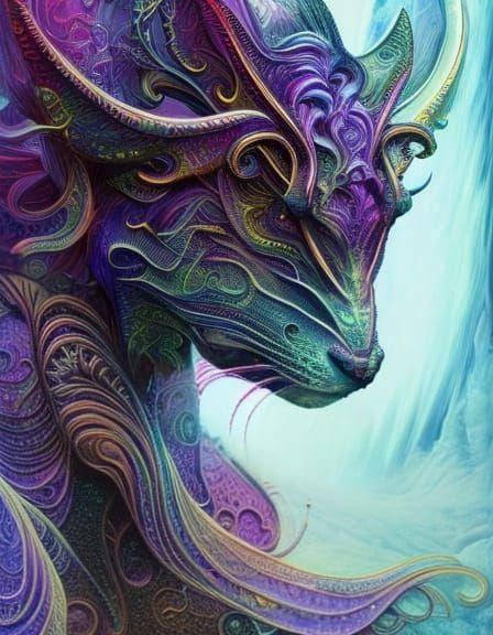 Mystical Blue Sergal in Psychedelic Geometric Style