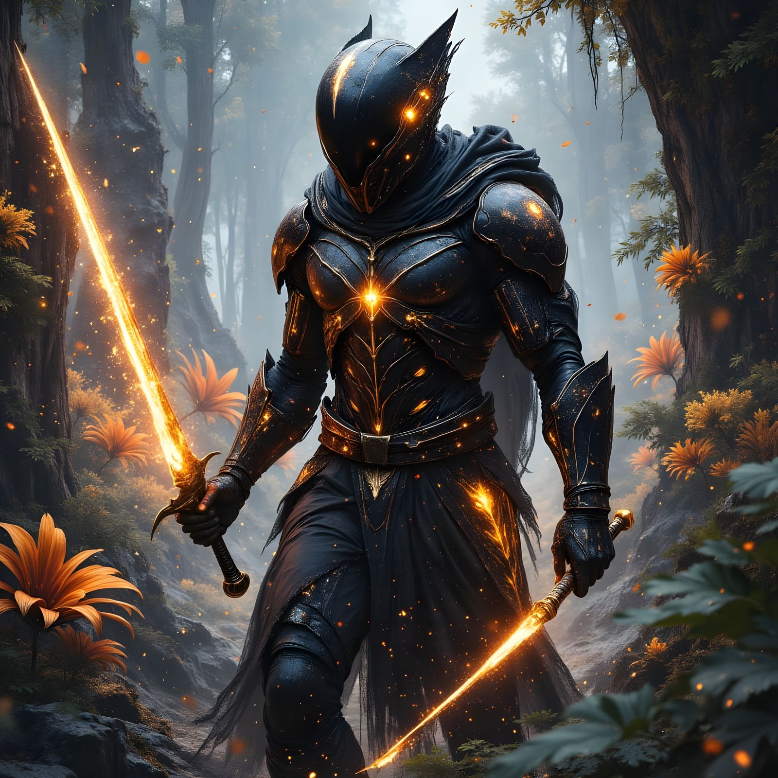 Futuristic African Space Warrior in Alien Jungle