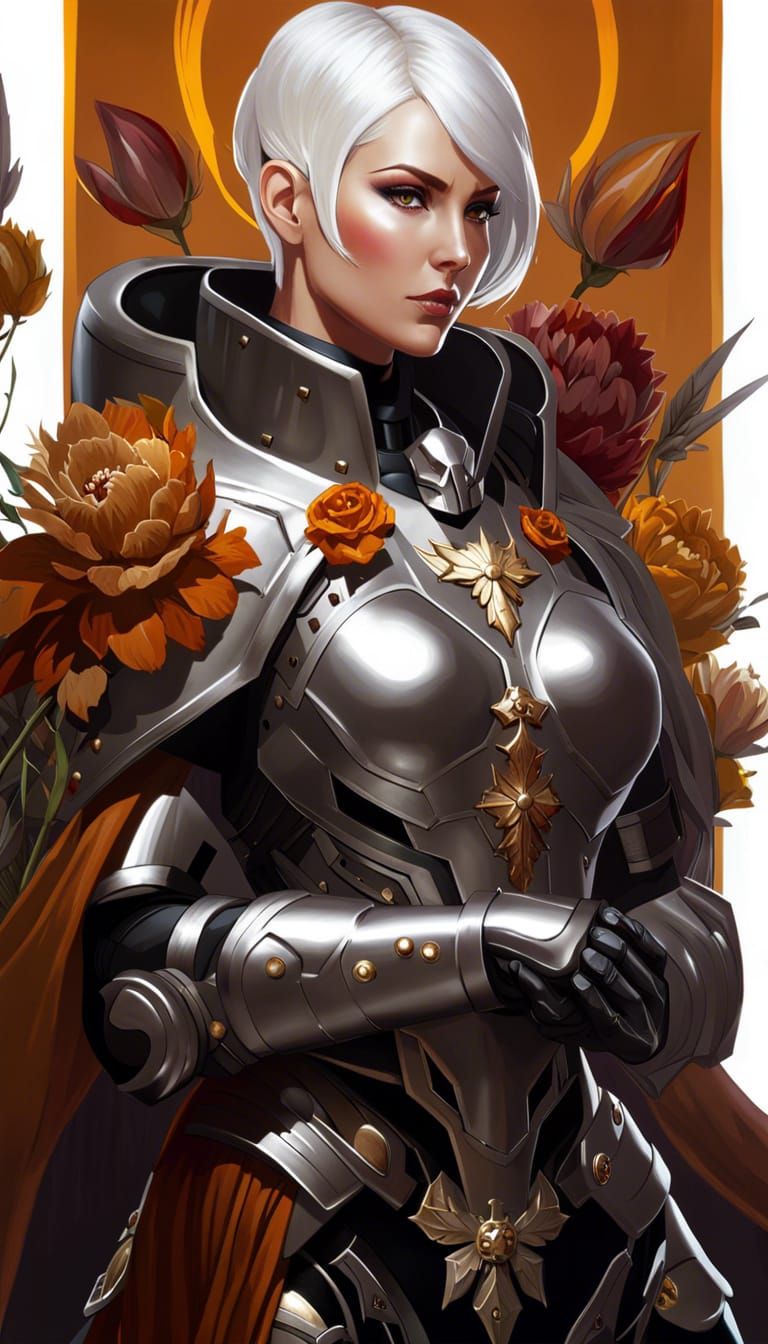 Armored Woman with Halo: Detailed Sci-Fi Concept Art