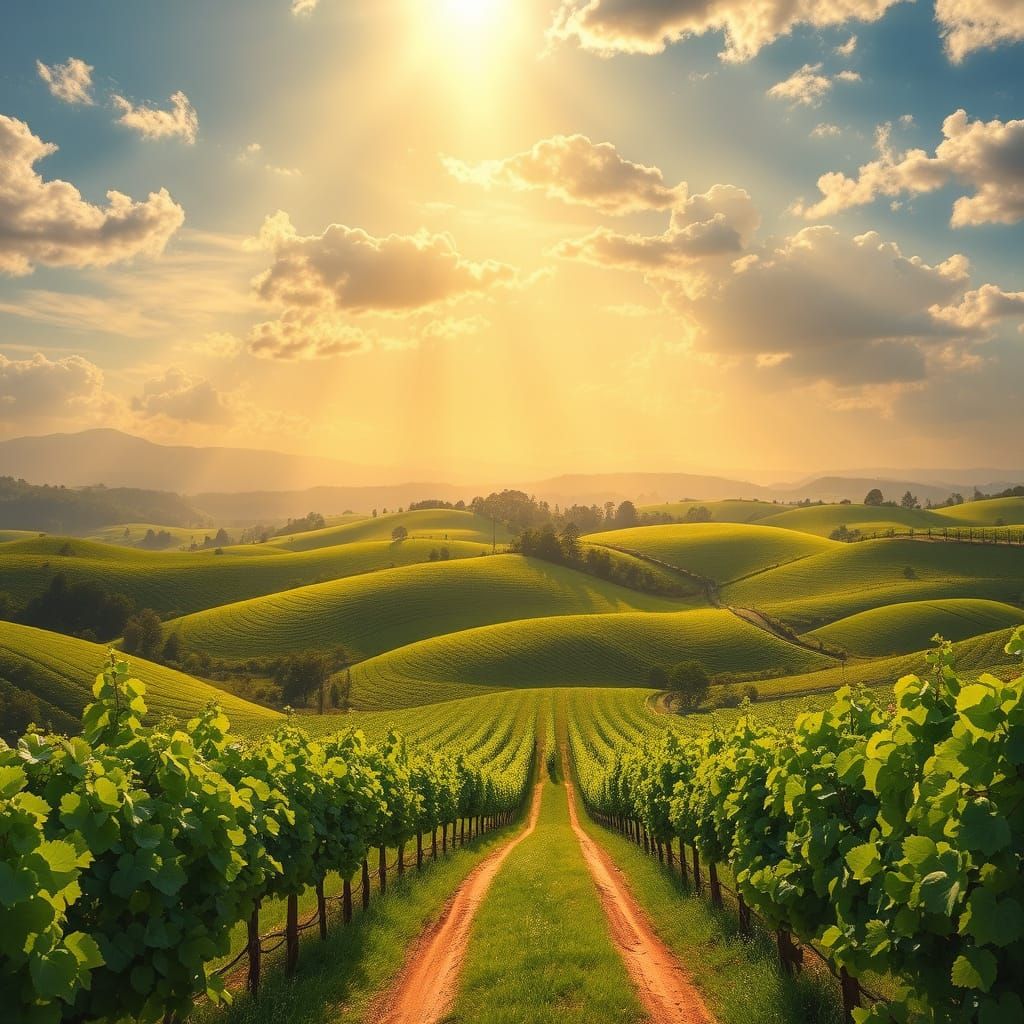 Golden Light Illuminates Lush Wine Country Landscape