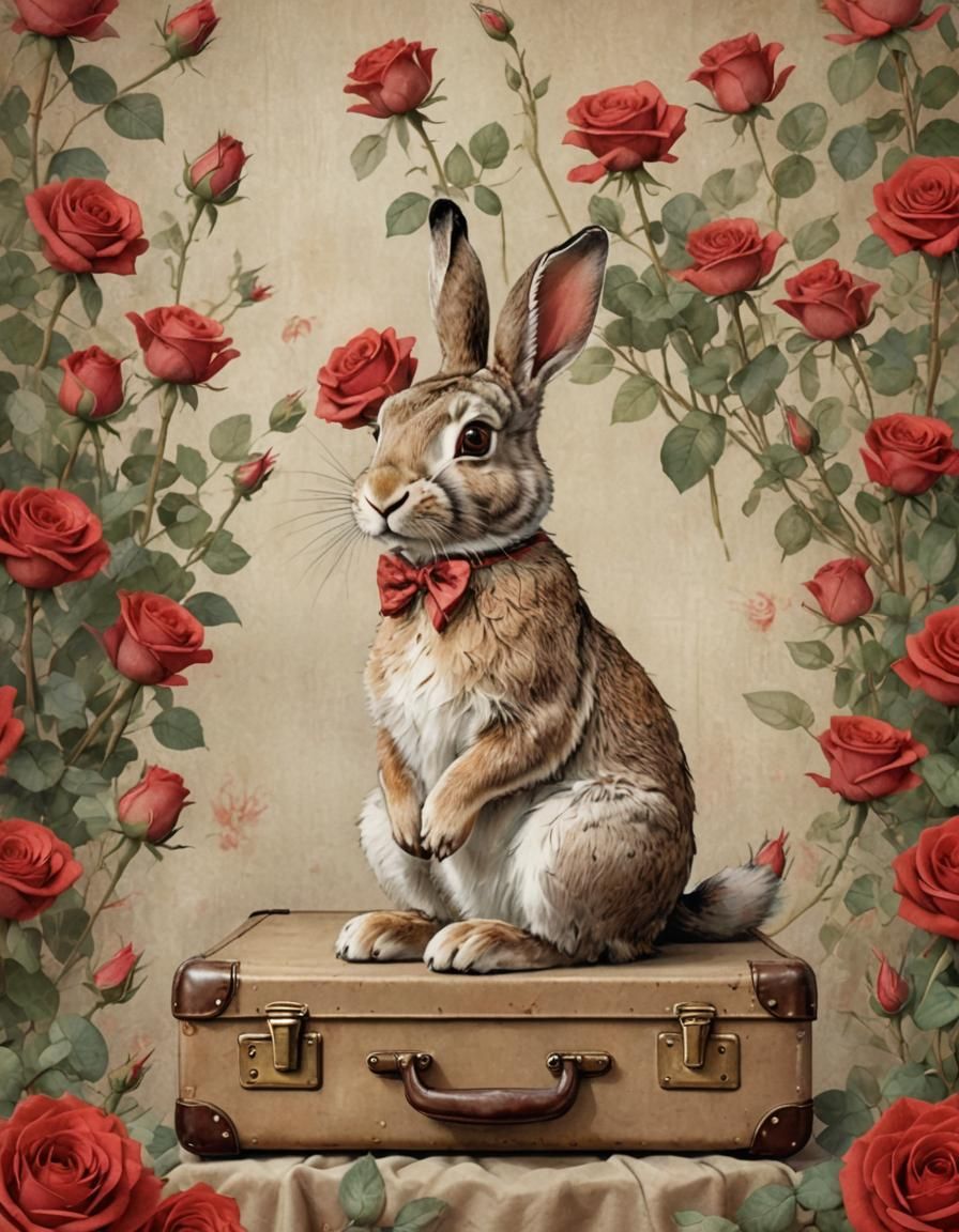 Rabbit with Roses: Whimsical Digital Art