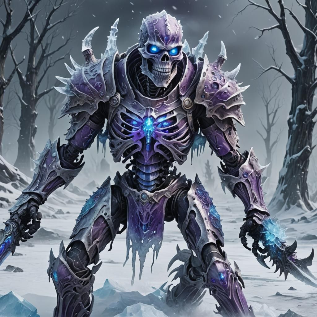 Icy Skeletal Warrior with Toxic Aura in 3D