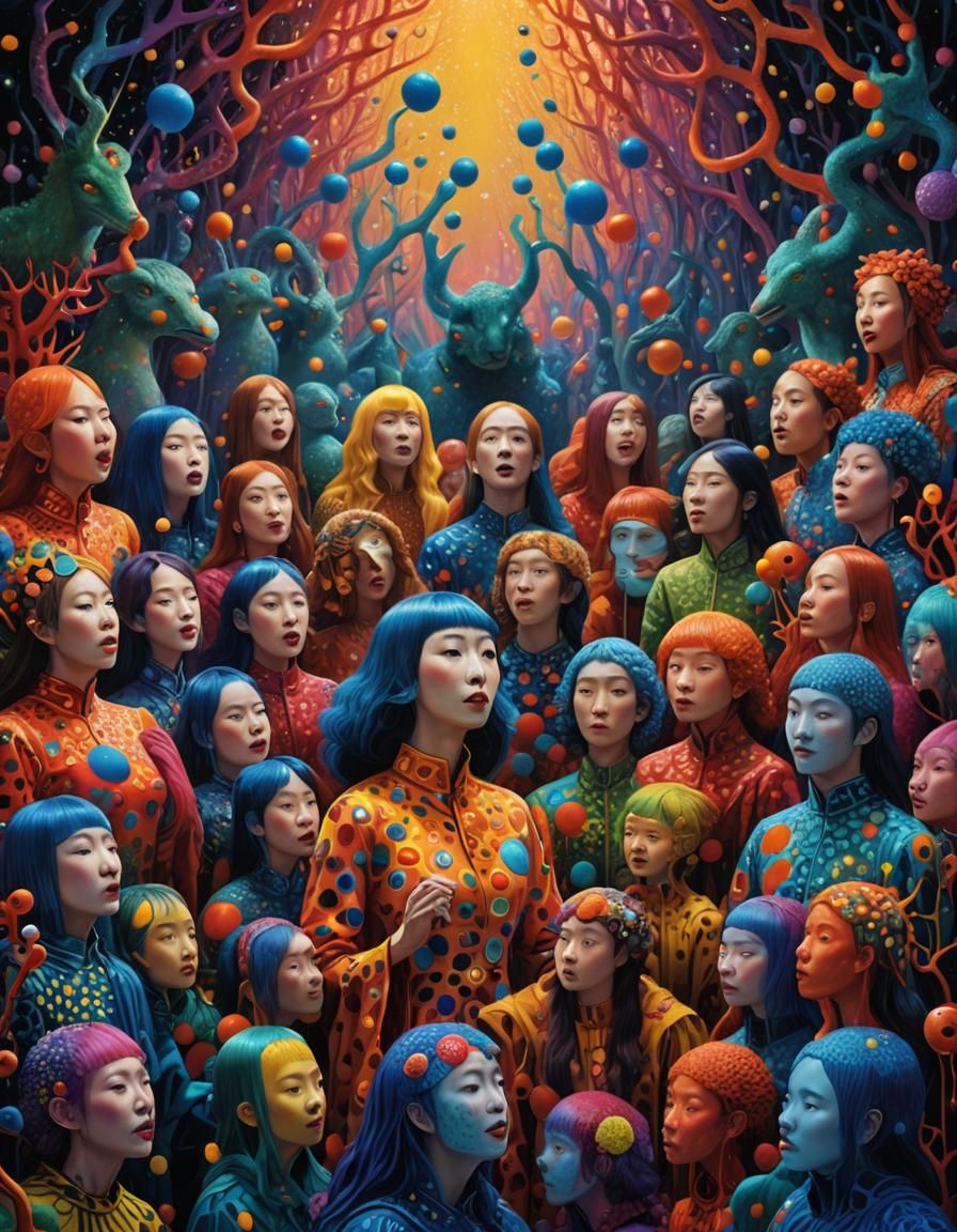 Mythical Creatures Choir Festival in Gouache Painting