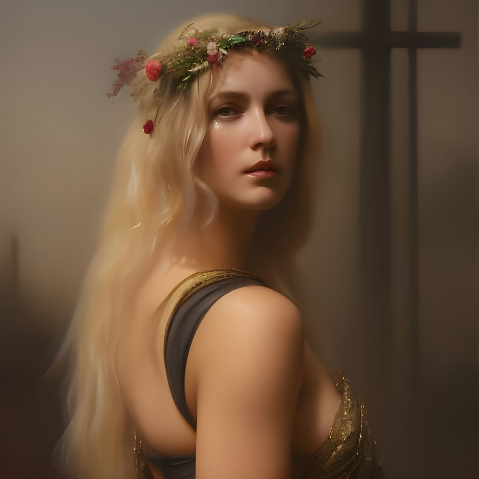 Enticing German Woman with Crown of Thorns