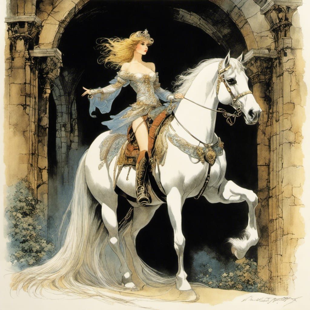 Enchanted Princess on Horseback Illustration